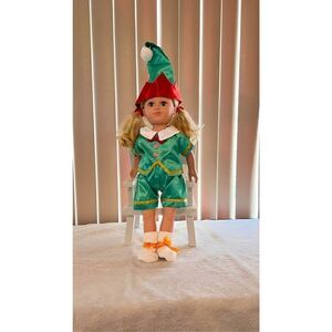 18" 2013 CITITOY BLONDE HAIR BLUE EYES GIRL DOLL IN CHRISTMAS ELF SUIT